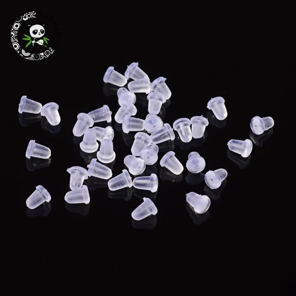 Plastic Earring Earnuts, Clear, 5x5x4mm, Hole: 0.5mm