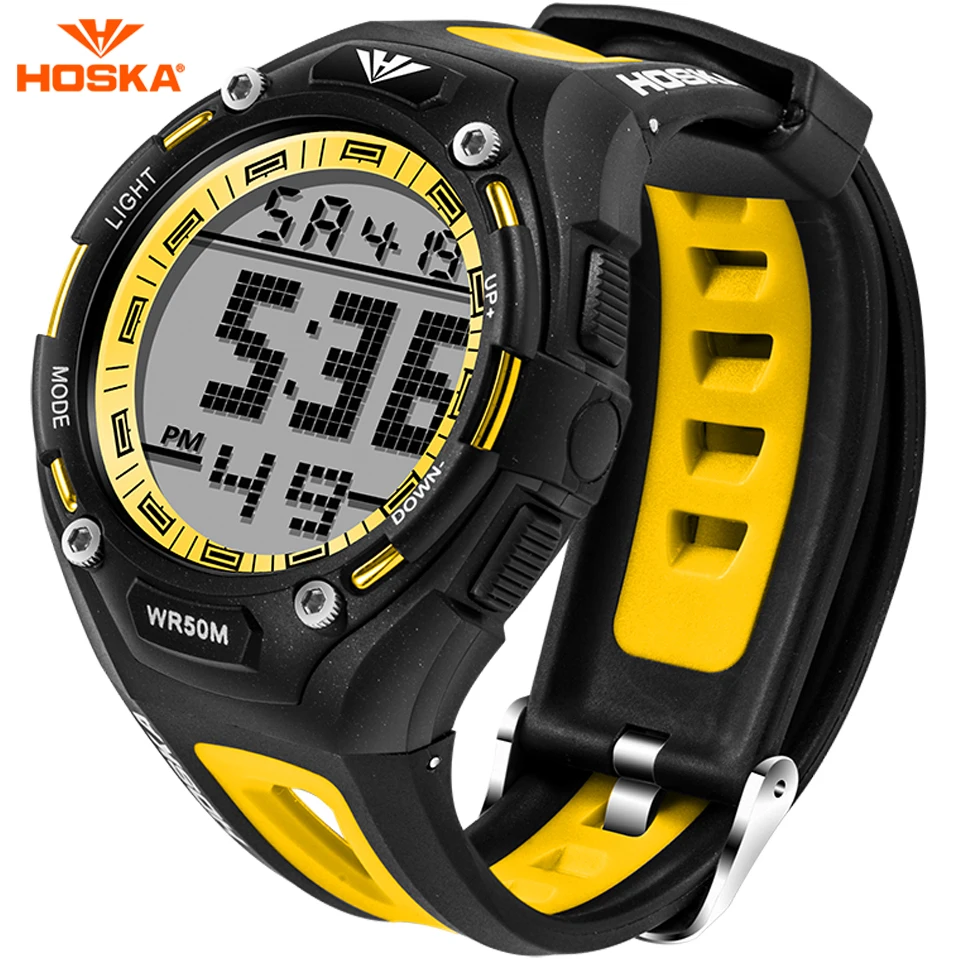 Мужские спортивные часы hosk водонепроницаемые кварцевые цифровые светодиодные