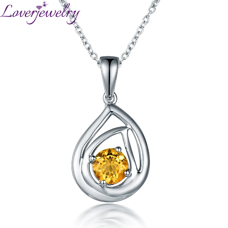 LOVERJEWELY женский кулон натуральные цитриновые кулоны Настоящее 14 КТ белое золото