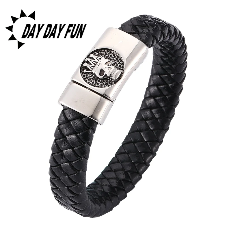 Мужской плетеный браслет из натуральной кожи нержавеющей стали ювелирное