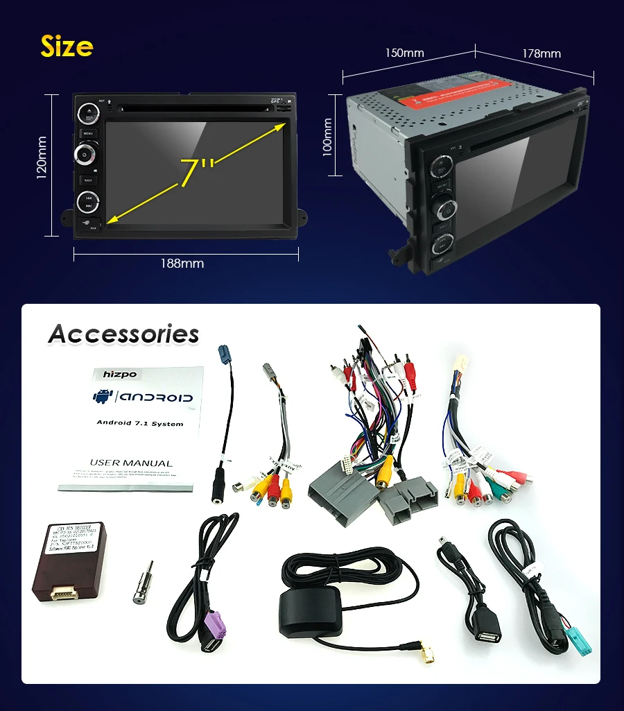 Авторадио 2 din Android 7 1 автомобильный dvd плеер для Ford F150 F250 Fusion Mustang Edge EXPLORER Expedition 2004