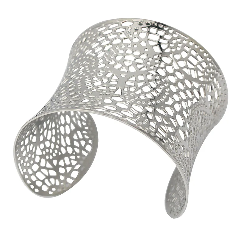 Широкий браслет из стали геометрический женские Украшения для тела серебряный