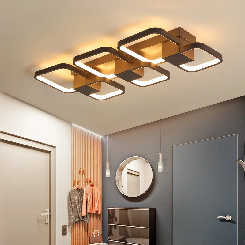 Rectangle Modern LED Ceiling Lights For Livingroom Bedroom plafond brown color Simple art Lamp home lighting Fixtures | Лампы и
