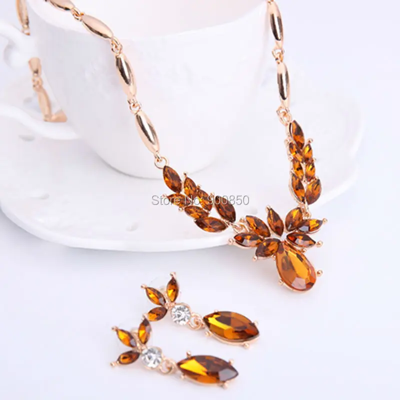 4 Colors Good Quality Wedding Jewelry Sets Gold Color Crystal Pendant Necklace Drop/Dangle Earrings For Women | Украшения и