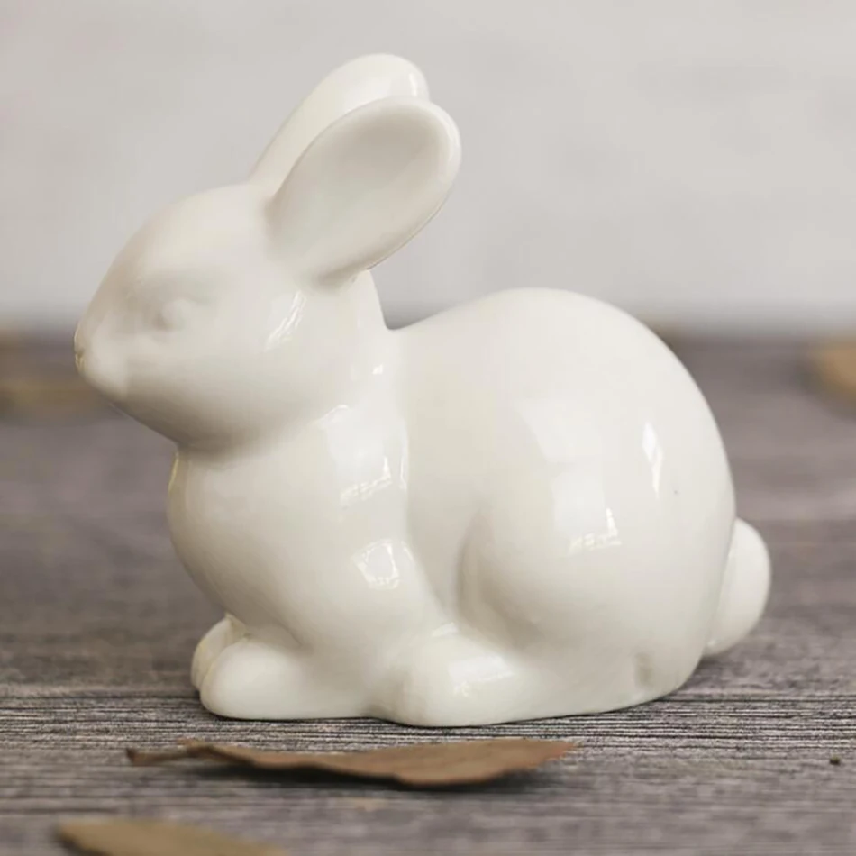 Милые миниатюрные белые керамические фигурки кроликов украшение для дома