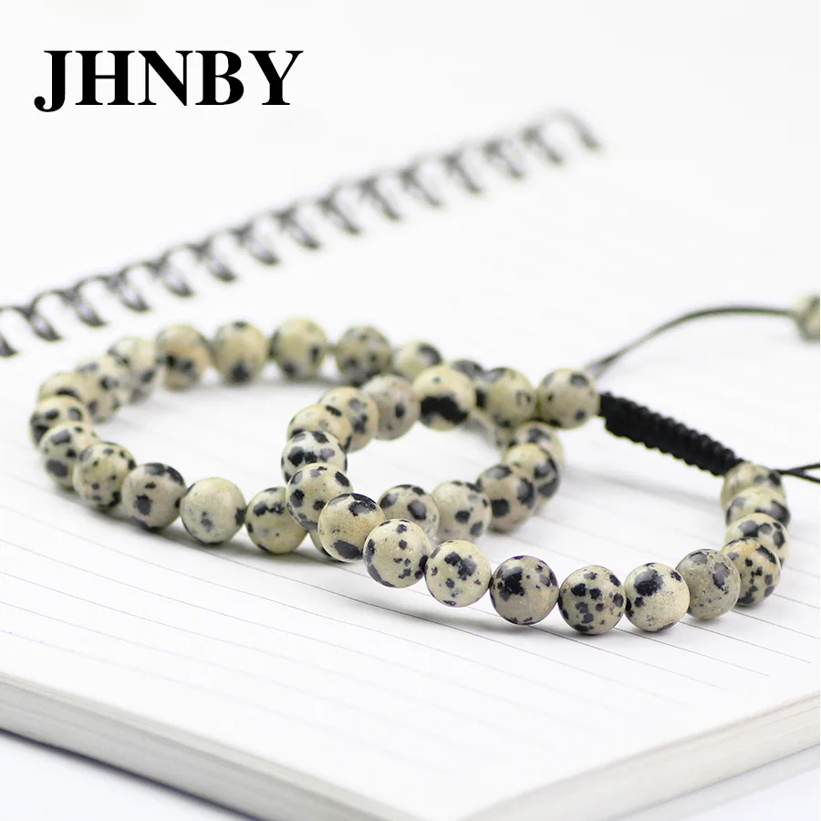 JHNBY природных пестрые камень Браслеты для Для женщин 6/8/10/12 мм плетеные