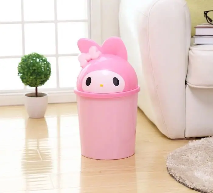 Melody B Cute Cat Table Bedroom Mini Trash Bin for Car Storage Bins Waste Basket with Lid Bathroom Trash Can Living Room Recycle Bin Pink - Цвет: Melody B