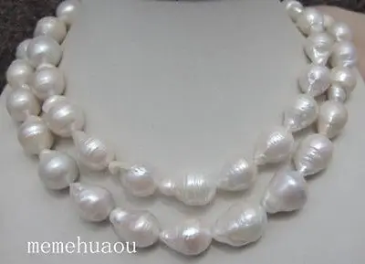 

new Style Hot sale***12-18MM NATURAL WHITE BAROQUE PEARL NECKLACE 32INCH Fashion Wedding Party Jewellery