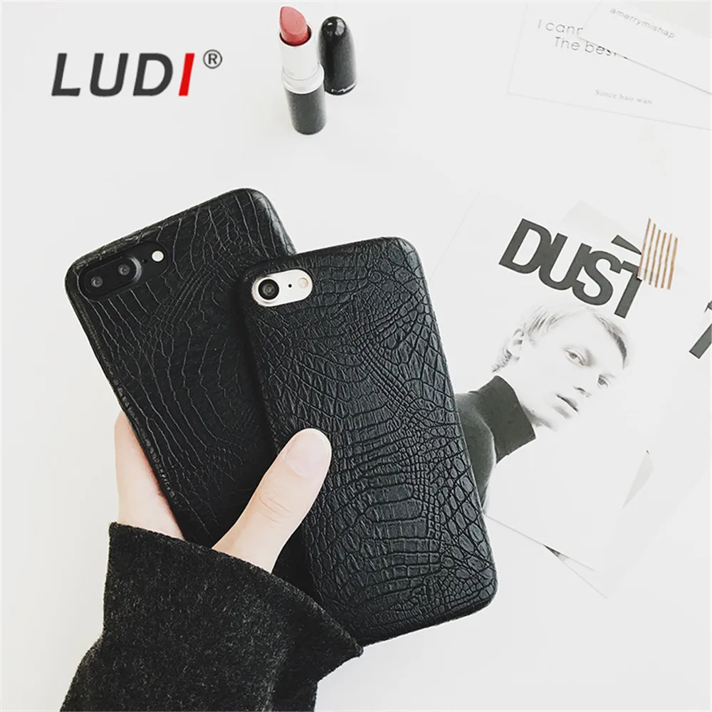 Роскошный черный чехол LUDI с крокодиловой текстурой для iphone XS/XR/MAX/X/8/7/6/6s/5/se/7plus/8plus/XS