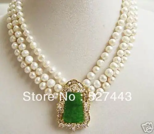 Оптовая Красивая 3 строки белый жемчуг зеленый нефрит ожерелье | Украшения и