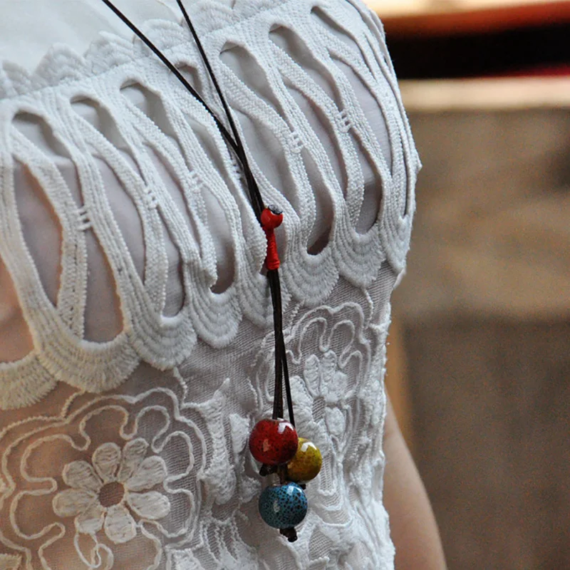 Женские Подвески с керамическими бусинами ожерелья в стиле ретро цепочка для