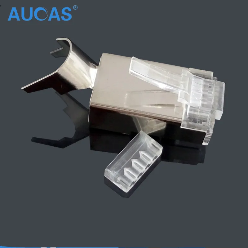 10/50 шт Aucas CAT7 RJ45 Подключите щит FTP 8P8C сети обжимной соединитель 1 45 mmgold plated