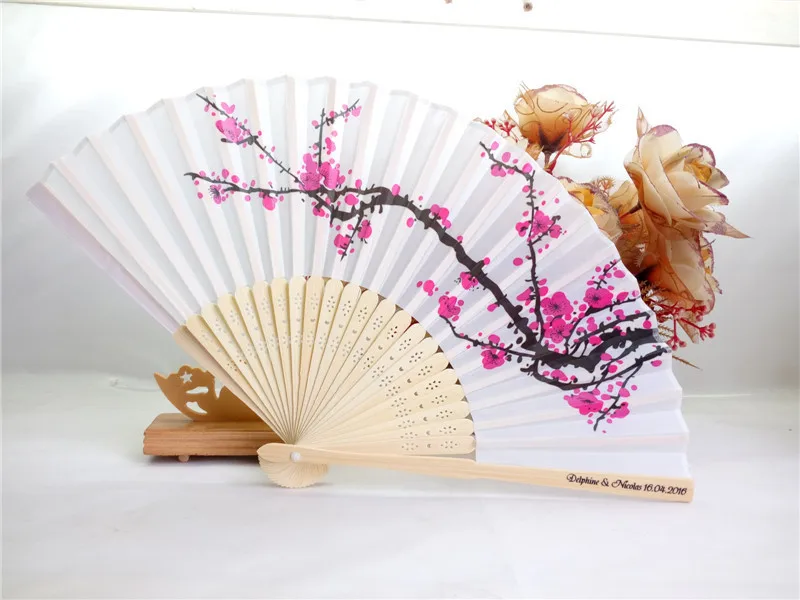 Бесплатная доставка 100 шт. персонализированный Шелковый веер с цветком вишни