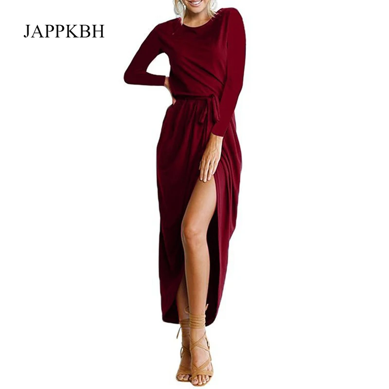 JAPPKBH осенне зимнее длинное платье для женщин элегантные сексуальные женские