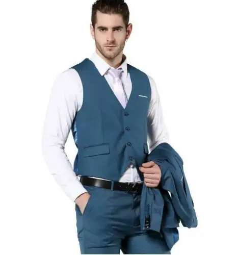 

Tailored Men's Slim Fit 3pc Dress Suits Prom Party Wedding Suit Set Tuxedo Blue