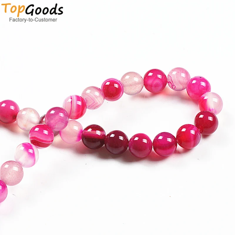 TopGoods бусины из натурального камня розово красного страусиного агата круглая