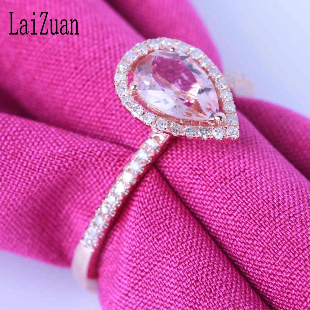 LaiZuan Твердый 14k розовое золото сертифицировано груша 0.54ct Природный морганит