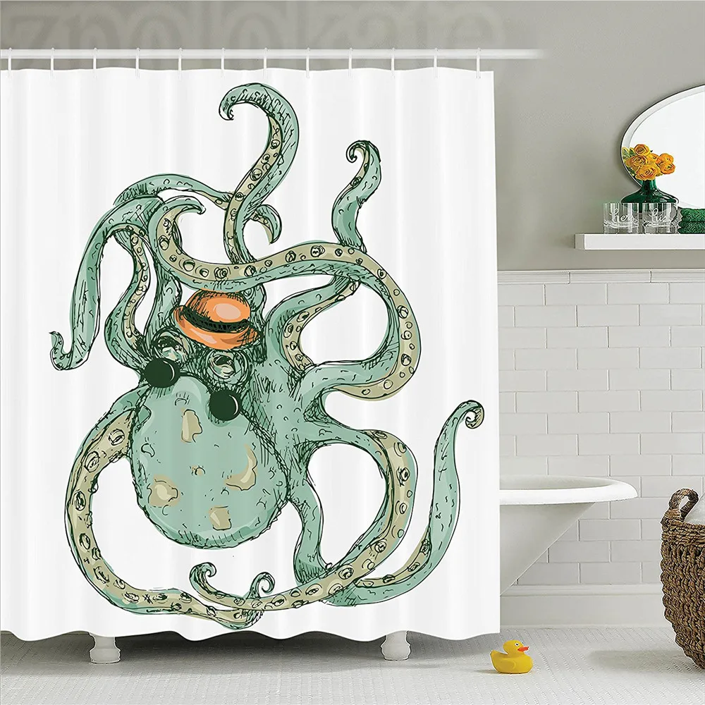 Осьминог мультфильм хипстер с шляпой эскиз художественная иллюстрация морской