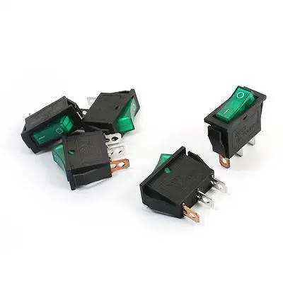 5 шт. AC250V 15A SPST 3-контактный пайки ВКЛ/ВЫКЛ Лодка Кулисные Переключатели w зеленый