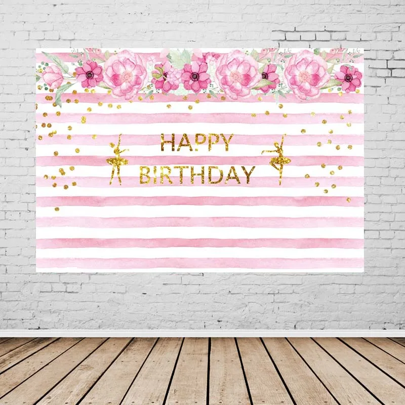 

Vinyl Photography Background happy Birthday Fotografia Pink Flower Children Backgrounds for Photo Studio