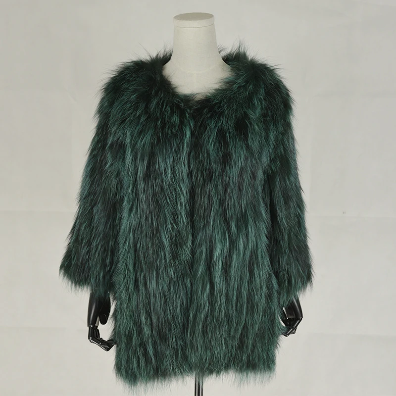 Natural Silver Fox Fur Knit Garment Women basic coats Real Coat Knitted Hair Long Overcoat 3 Colors Plus Size | Женская одежда