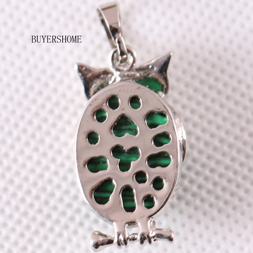 1 шт. ожерелье с подвеской в виде совы из натурального камня зеленого малахита