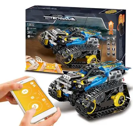 blue Приложение интерактивная игрушка автомобиль Программирование игрушки инженер гранулированный строительные блоки отслеживаемый контроль внедорожный автомобиль подарок для ребенка 2 - Цвет: blue
