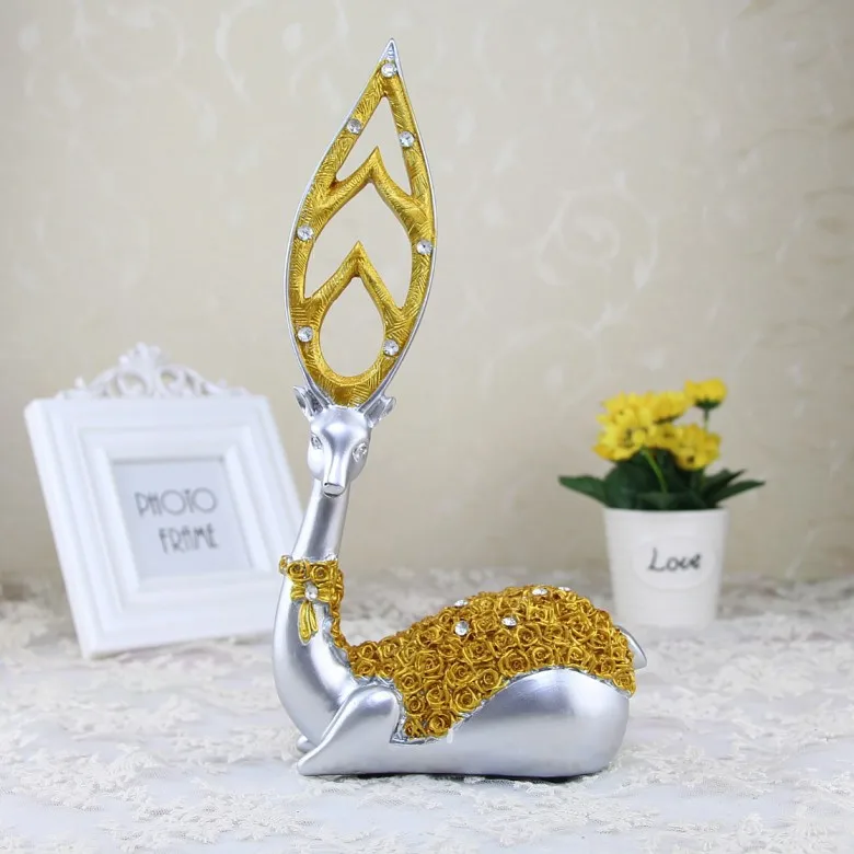Золотой олень смолы фигурка ремесла миниатюрный палевый статуя Свадебные