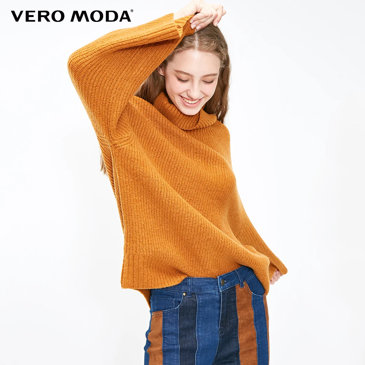 Pumpkin spice Vero Moda женский свитер свободного кроя с высоким воротником с заниженным плечом | 318413560 - Цвет: Pumpkin spice