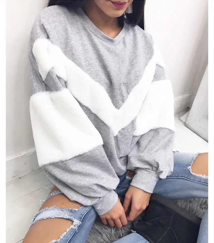 Womens Faux fur sweatshirt Sexy Loose Ladies Pullover Tops Long Sleeve Sweatshirt Hoodies Jumper | Женская одежда