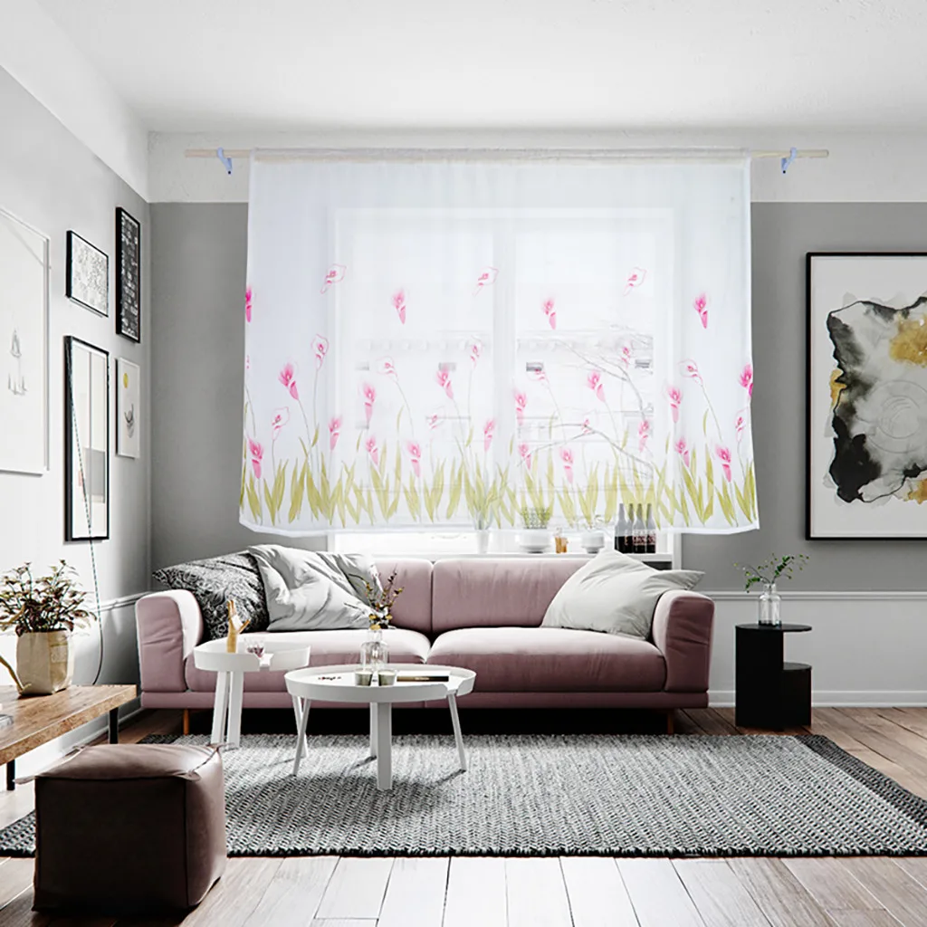 200x150cm Curtains For Living Room Daffodil Flower Print Tulle Curtain Handle Tulle Coveted 1 FabricWindow Decoration 67