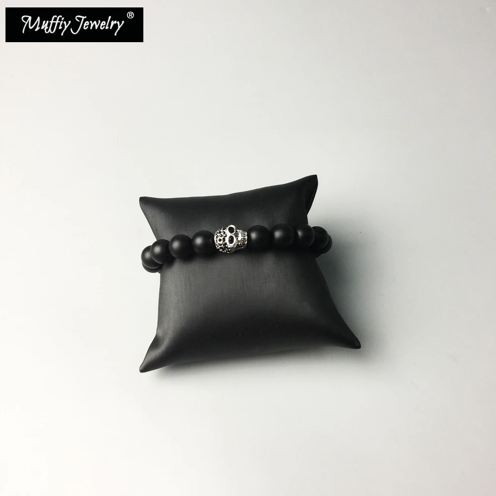 Браслет с бусинами в виде черепа и 10 мм из обсидиана ювелирные изделия для женщин