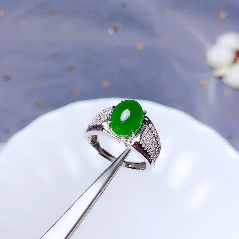 green Hetian jade ring for women with silver jewelry