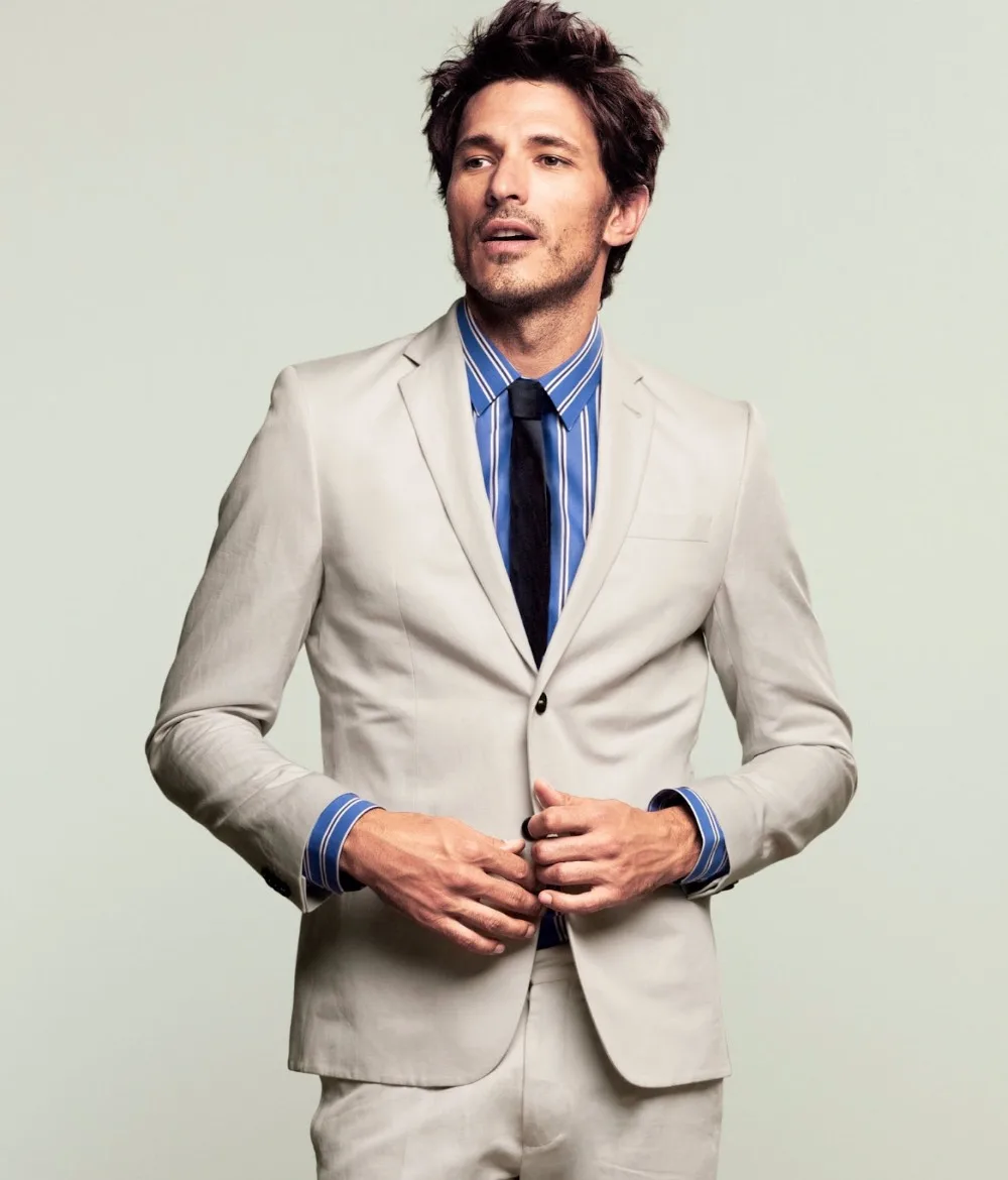 

2017 Latest Coat Pant Design Beige Linen Casual Men Suit Slim Fit 2 Piece Blazer Custom Groom Tuxedo Terno Vestidos Jacket+Pant