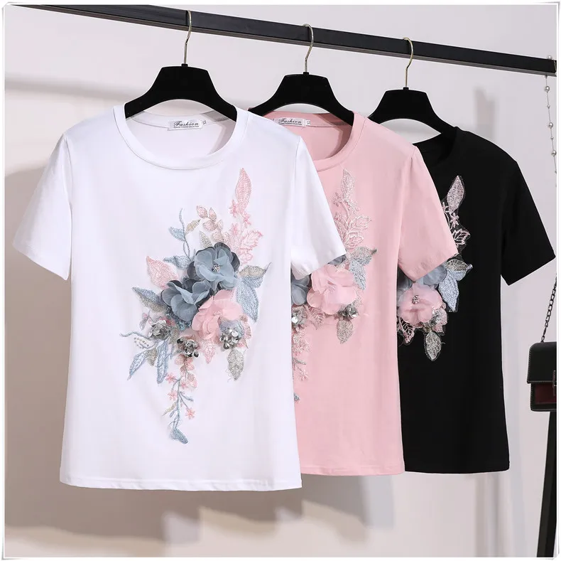 Повседневные женские цветочные 3D футболки джинсовые комплекты летние хлопковые