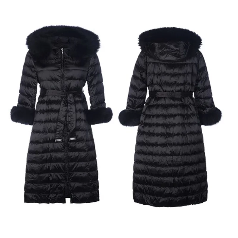 Натуральный Лисий Мех 2018 зимнее пальто Женская парка Толстая теплая куртка с