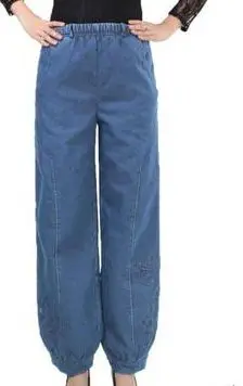 light blue Новинка, весна-осень, женские штаны, джинсы, женские брюки с высокой эластичной талией, большие шаровары размера плюс, 5XL, зимние леггинсы для мам - Цвет: light blue
