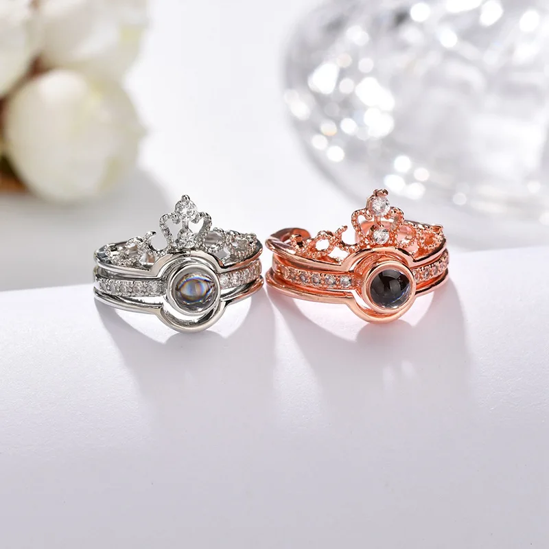Прямая поставка новинка 100 языков кольца с надписью I Love You для пар Crown модные