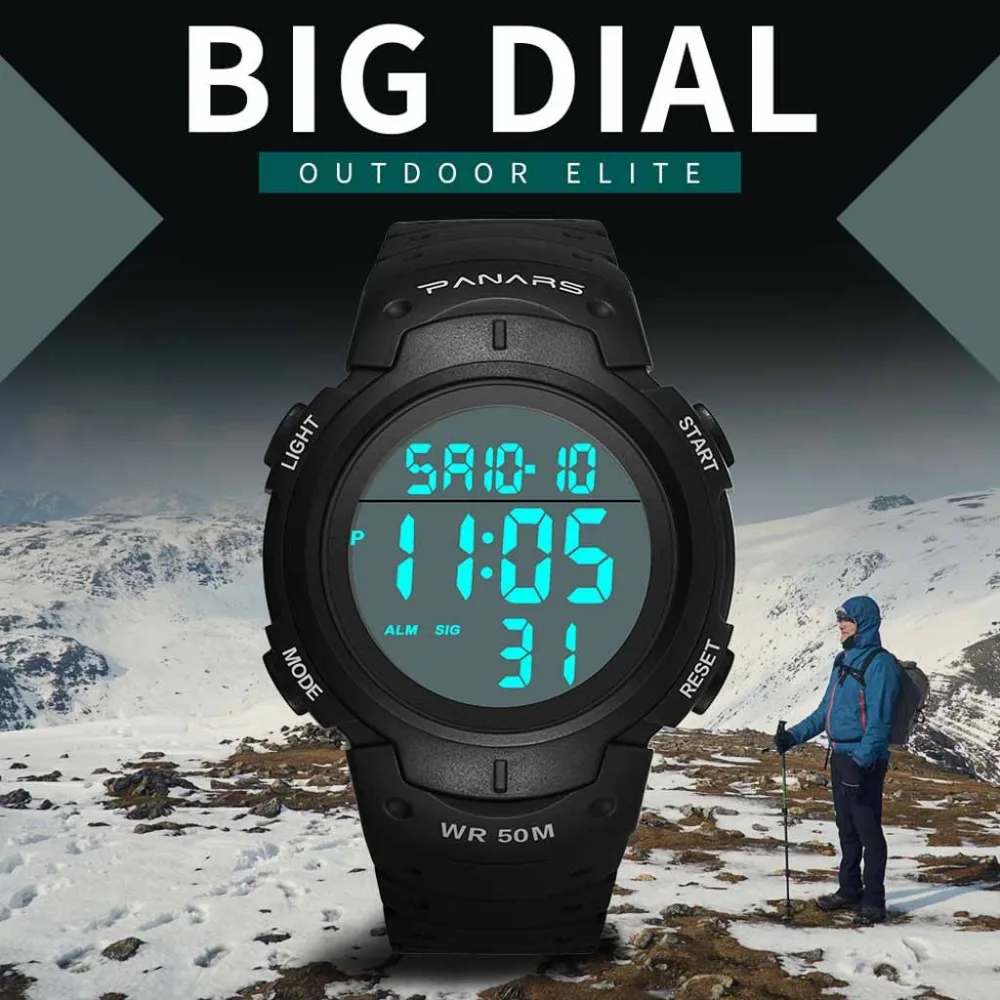 Мужские электронные часы для альпинизма утолщенные и жесткие зеркальные из