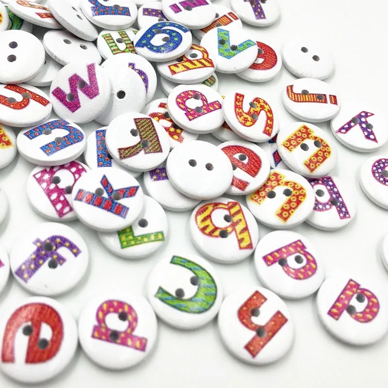 

100 pcs Alphabet Letter Wood Buttons 15mm Sewing Craft Mix WB176