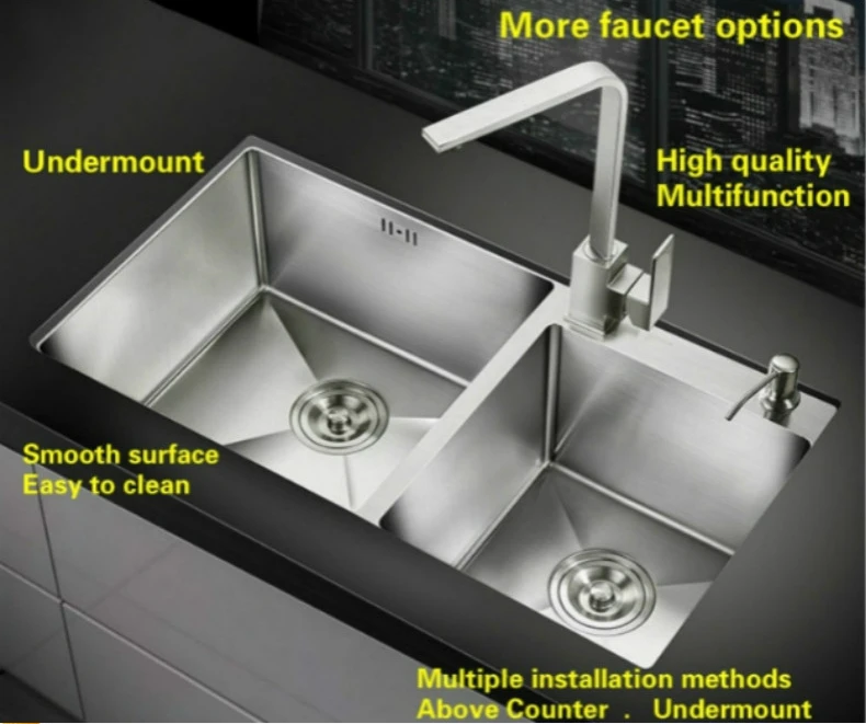 Бесплатная доставка роскошная домашняя кухонная ручная раковина двойной паз