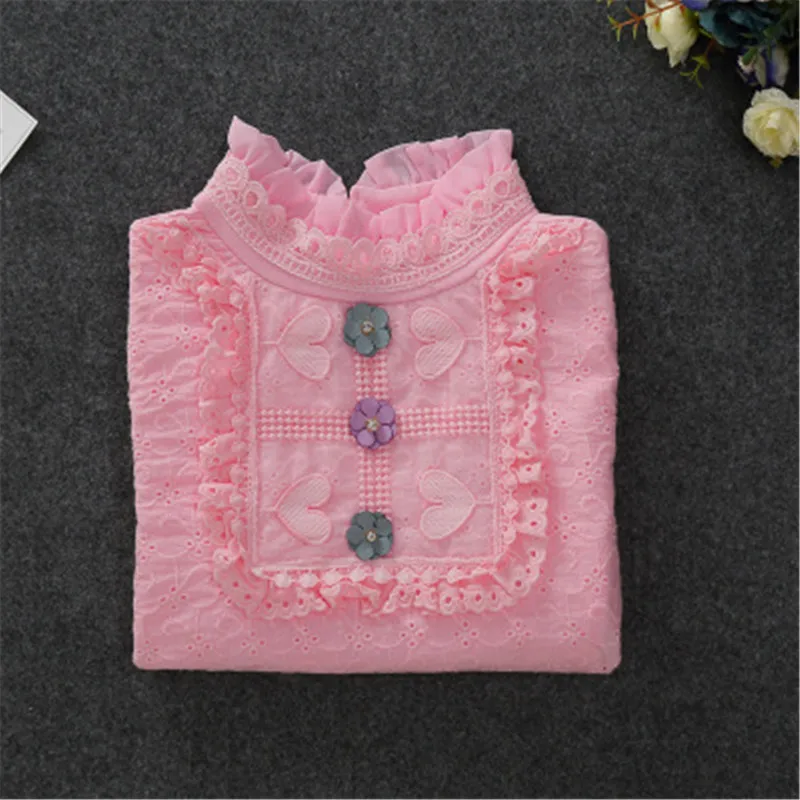 K Autumn Winter Girls Blouse Shirts Baby Teenager School Girl Tops Cotton Lace Long Sleeve Kids Shirt Children Clothes - Цвет: K