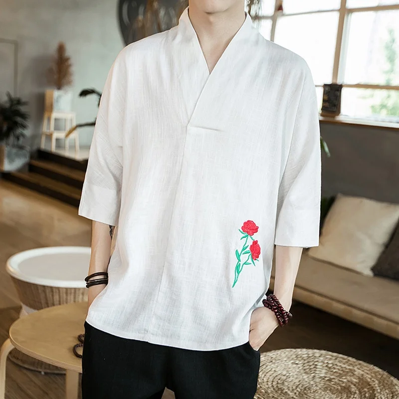 Мужская рубашка с воротником &quotМандарин&quot классическая льняная для кунг фу