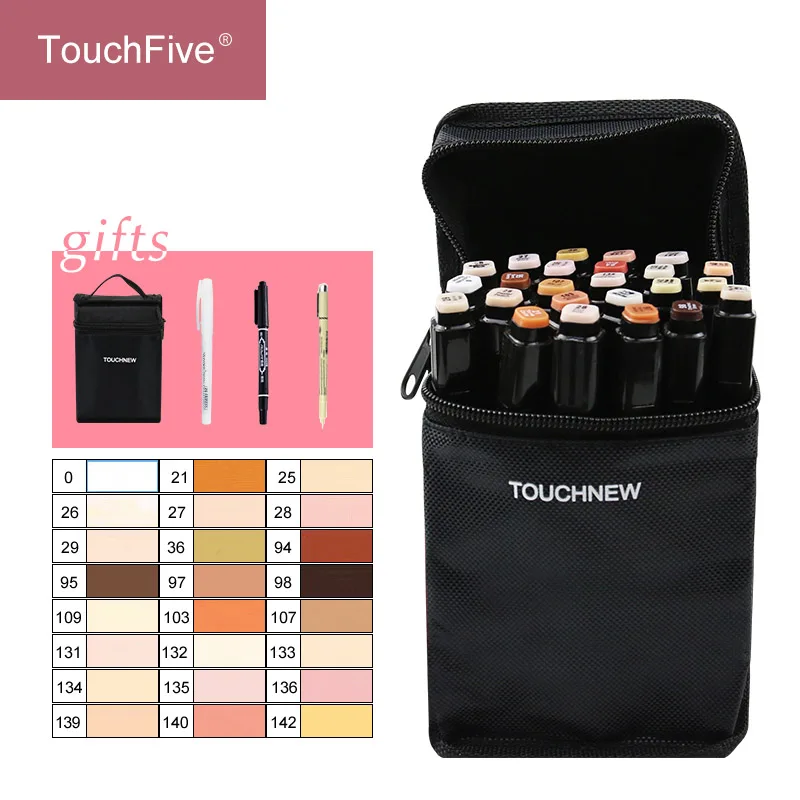 Touchfive-24black TouchNEW, 12/24 цветов, набор маркеров для тона кожи, двойная головка, чернила на спиртовой основе, эскизные маркеры, ручка для рисования, анимационные товары для рукоделия - Цвет: Touchfive-24black