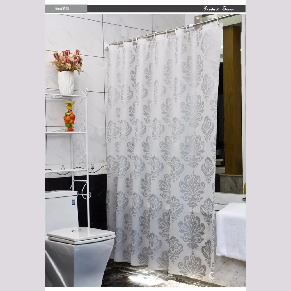 

High Quality Europe Style White PEVA Bath Curtains Flower Eco-friendly Waterproof Shower Curtain Bathroom Product Cortina Ducha