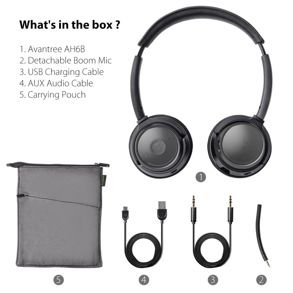 Avantree Bluetooth на ухо Гарнитура со съемным Микрофоном Hi Fi стерео наушники очень