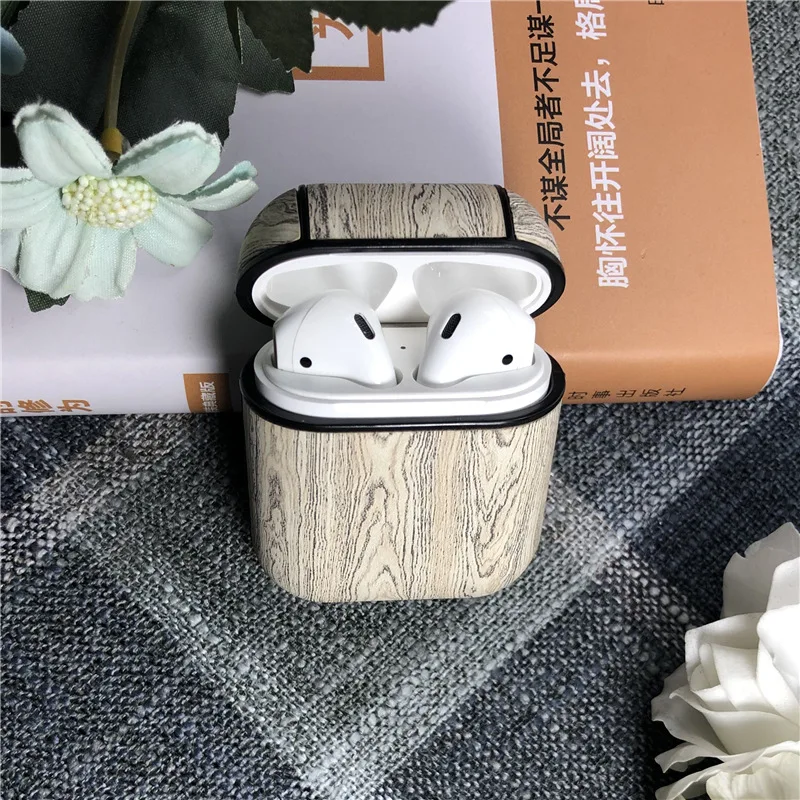 Чехол для Airpods Apple, беспроводная bluetooth-гарнитура, чехол для зарядки, защитный чехол из ПУ материала, с текстурой под дерево и мрамор