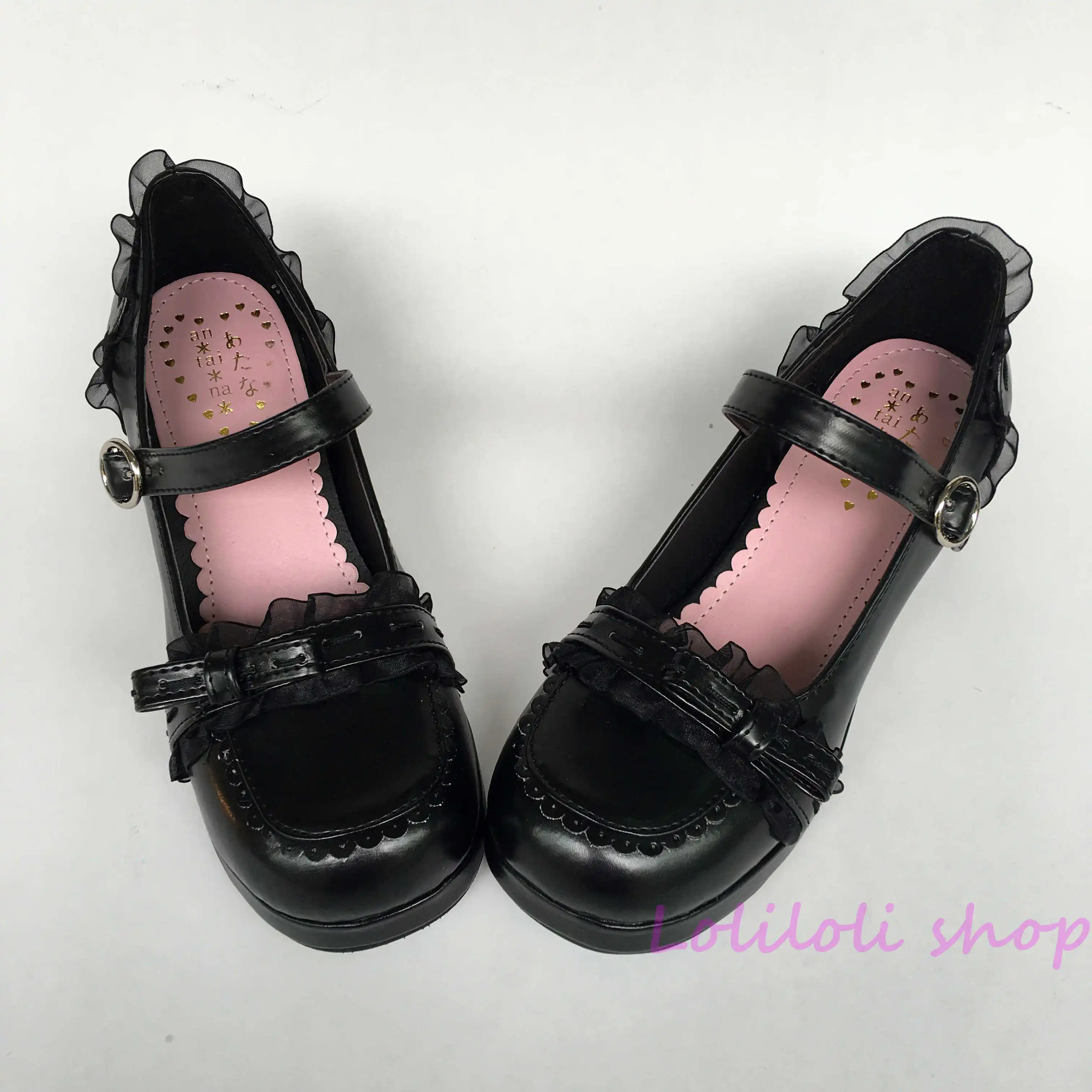 

Princess sweet black lolita shoes butterfly strappy sandals Bow Lace with light crude large size shoes Japanese design an1466