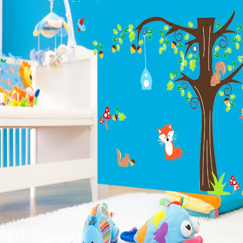 Новый стиль Большие лесные животные клетка для птиц на дереве стикер стену