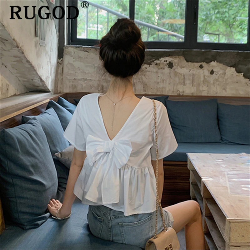 Блузка RUGOD женская с коротким рукавом и большим бантом | Женская одежда